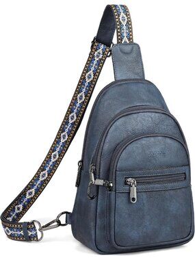 Women's Dark Blue Anti Theft Sling RFID Vegan Leather Travel Purse Crossbody Bag